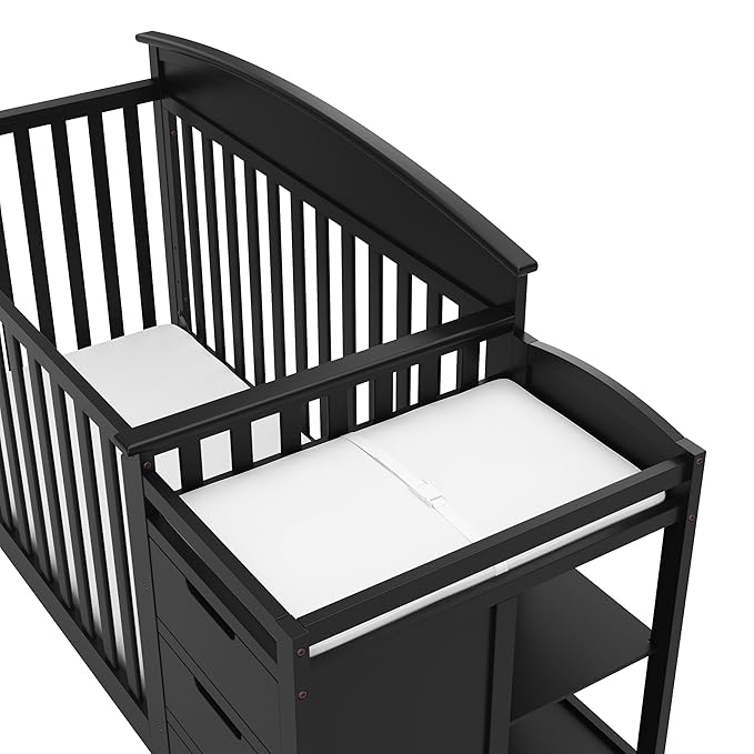 Graco Benton 4-in-1 Convertible Crib and Changer (Black) – GREENGUARD Gold Certified, Crib and Changing -Table Combo, Water-Resistant Changing Pad, Converts to Toddler Bed, Daybed & Full-Size Bed - LeafyLoom