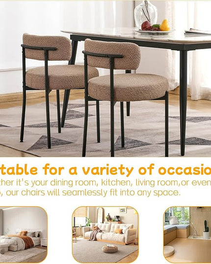 EDWELL Dining Chairs Set of 4, Round Upholstered Dining Room Chairs, Curved Backrest Boucle Dining Chair for Kitchen, Living Room, Mid Century Modern Dining Chairs with Black Metal Legs - LeafyLoom