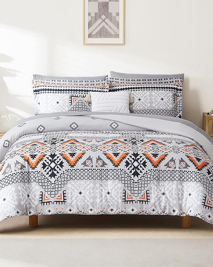 CASAAGUSTO Full Comforter Set, 8 Pieces Orange Boho Comforter Set, Microfiber Cozy Bohomian Bedding Set with Decor Pillow, Lightweight Breathable for All Seasons - LeafyLoom