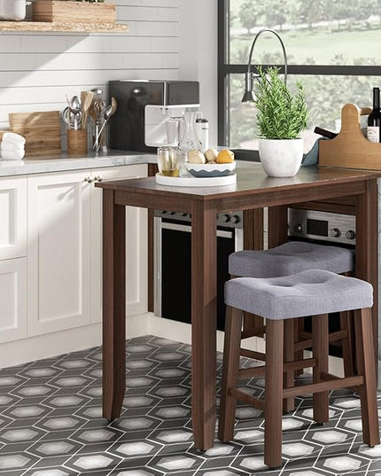 Nathaniel Home 3 Piece Table Set Counter Height Dining Furniture One Bench and Two Saddle Stools, Walnut - LeafyLoom
