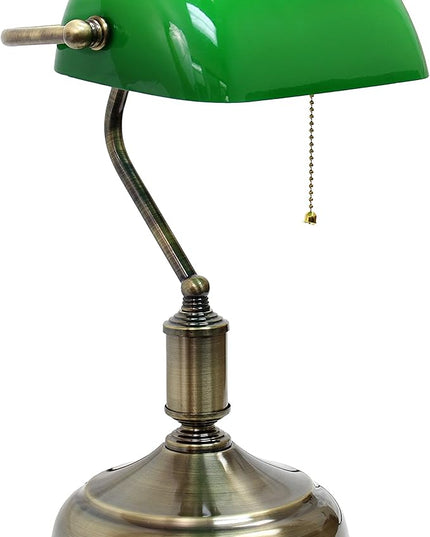 Simple Designs LT3216-GRN Executive Banker's Desk Lamp with Glass Shade, Green - (Pack of 2) - LeafyLoom