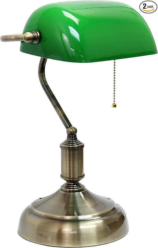 Simple Designs LT3216-GRN Executive Banker's Desk Lamp with Glass Shade, Green - (Pack of 2) - LeafyLoom