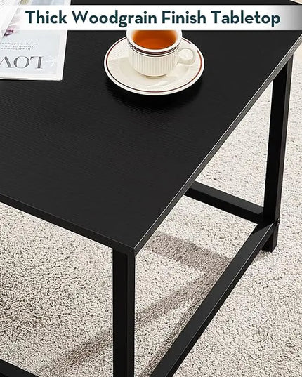 SAYGOER Black Coffee Table Simple Modern Rectangular Center Table Open Space Minimalist for Living Room Home Office Industrial Cocktail Tables, Easy Assembly, 39.37 x 19.69 x 17.72 - LeafyLoom