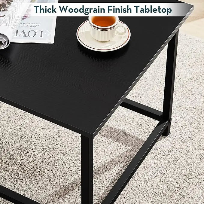 SAYGOER Black Coffee Table Simple Modern Rectangular Center Table Open Space Minimalist for Living Room Home Office Industrial Cocktail Tables, Easy Assembly, 39.37 x 19.69 x 17.72 - LeafyLoom