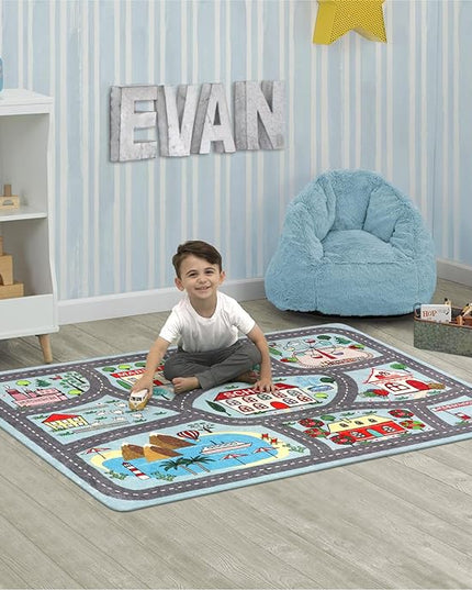 LIVEBOX Kids Rug 3'x5' Car Rug Play Mat for Playing Cars Toys, City Life Playroom Rug Educational Carpet for Children Boy Girl,Road Traffic Nursery Rug for Kids Room Play Area - LeafyLoom