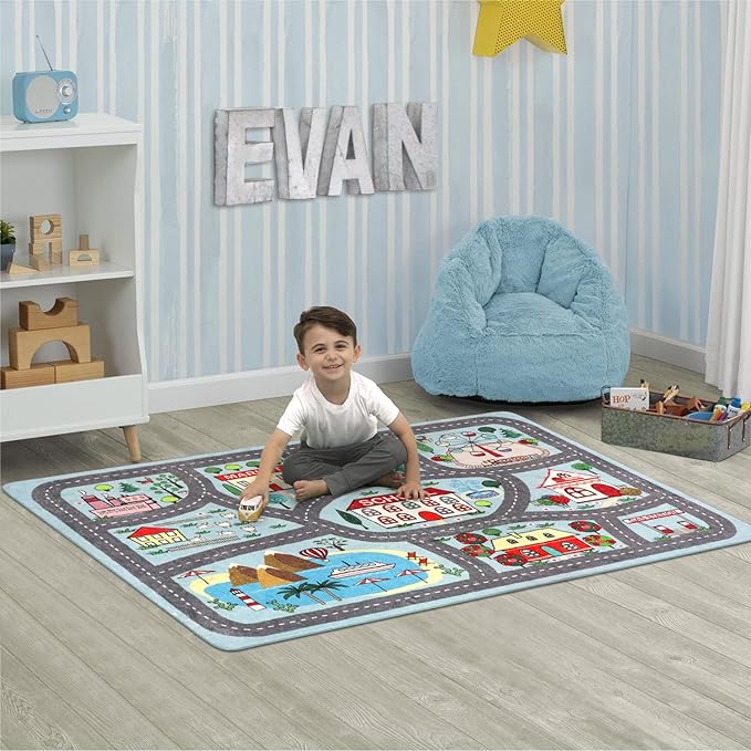 LIVEBOX Kids Rug 3'x5' Car Rug Play Mat for Playing Cars Toys, City Life Playroom Rug Educational Carpet for Children Boy Girl,Road Traffic Nursery Rug for Kids Room Play Area - LeafyLoom