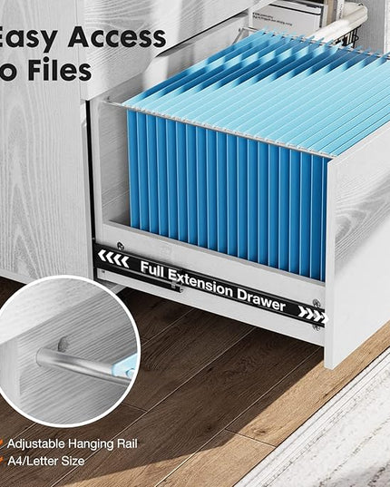 Sweetcrispy 3 Drawer File Cabinet Organizer Lateral Printer Stand Rolling Desk with Adjustable Storage Shelves for Office Home Small Space, White Wood - LeafyLoom