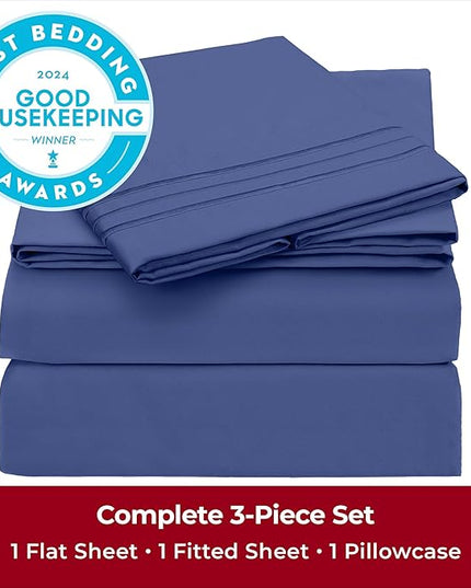 Mellanni Twin XL Sheets Set - 3 PC Iconic Collection Bedding Sheets & Pillowcases - Hotel Luxury, Extra Soft, Cooling Bed Sheets - Deep Pocket up to 16 inch (Twin Extra Long, Blue Nova) - LeafyLoom