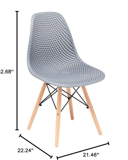 CangLong Dining Mid Century Modern Hollow Back Design Plastic Shell Armless Side Chair with Beech Wood Legs, Set of 1, Grey - LeafyLoom