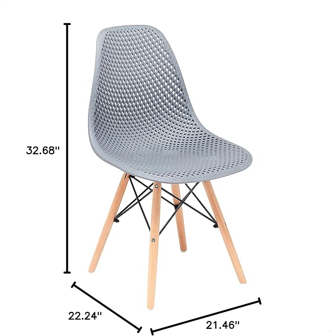 CangLong Dining Mid Century Modern Hollow Back Design Plastic Shell Armless Side Chair with Beech Wood Legs, Set of 1, Grey - LeafyLoom