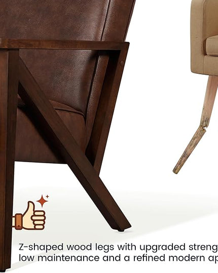 Yaheetech Accent Chair, Armchair with Strong Wood Frame, PU Leather Modern Retro Lounge Chair for Living Room/Lounge/Office/Reception Area, 2 Pieces, Dark Brown - LeafyLoom