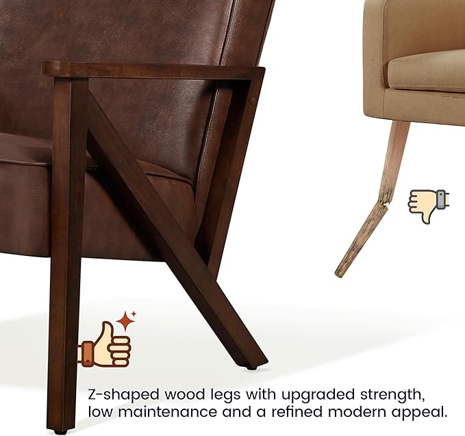 Yaheetech Accent Chair, Armchair with Strong Wood Frame, PU Leather Modern Retro Lounge Chair for Living Room/Lounge/Office/Reception Area, 2 Pieces, Dark Brown - LeafyLoom