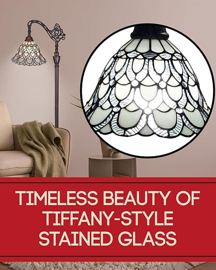 Amora Tiffany Floor Lamp Torchiere - Arched Style Peacock Floor Lamp - 62” Tall Peacock Floor Stained Glass Lamp - Tiffany Floor Lamps for Living Room - LeafyLoom