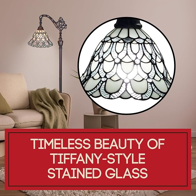 Amora Tiffany Floor Lamp Torchiere - Arched Style Peacock Floor Lamp - 62” Tall Peacock Floor Stained Glass Lamp - Tiffany Floor Lamps for Living Room - LeafyLoom