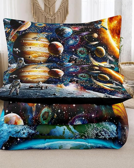 Tailor Shop 5 Pcs Outer Space Comforter Sets Full Bed in A Bag for Teen Boys Girls Kids,Galaxy Bedding Set with Space Sheets Fitted Bed Sheet - LeafyLoom