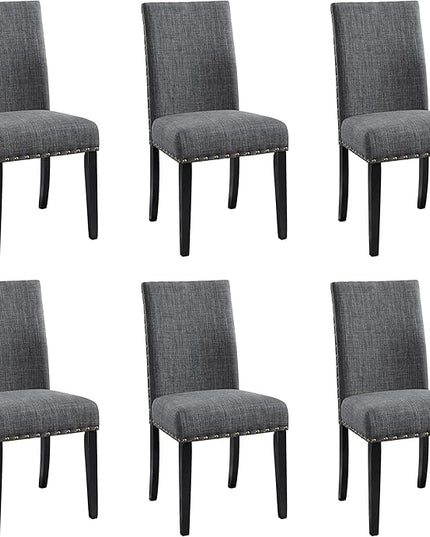 New Classic Furniture Crispin Dining Chair (Set of Six), 100% Polyester Granite Gray Fabric with Espresso Legs - LeafyLoom