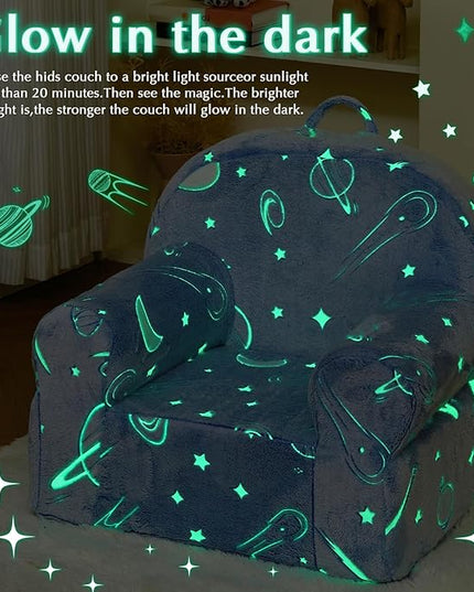 Toddler Chair Kids Plush Chair Sherpa Kids Chairs, Toddler Couch Bean Bag Chairs for Kids Gaming Chair for Kids Glow in The Dark,Starry Sky Blue - LeafyLoom
