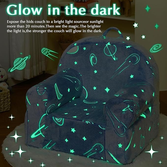 Toddler Chair Kids Plush Chair Sherpa Kids Chairs, Toddler Couch Bean Bag Chairs for Kids Gaming Chair for Kids Glow in The Dark,Starry Sky Blue - LeafyLoom
