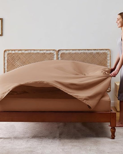 Bedsure King Size Sheet Set, Cooling Sheets King, Rayon Derived from Bamboo, Deep Pocket Up to 16", Breathable & Soft Bed Sheets, Hotel Luxury Silky Bedding Sheets & Pillowcases, Taupe - LeafyLoom