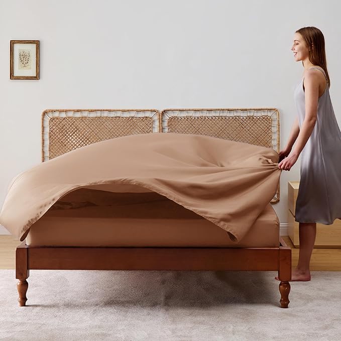 Bedsure King Size Sheet Set, Cooling Sheets King, Rayon Derived from Bamboo, Deep Pocket Up to 16", Breathable & Soft Bed Sheets, Hotel Luxury Silky Bedding Sheets & Pillowcases, Taupe - LeafyLoom