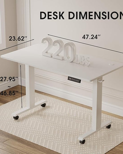 Electric Standing Desk 48 Inch, Ergonomic Height Adjustable Table with T-Shaped Metal Bracket Modern Computer Workstations for Home Office, White - LeafyLoom