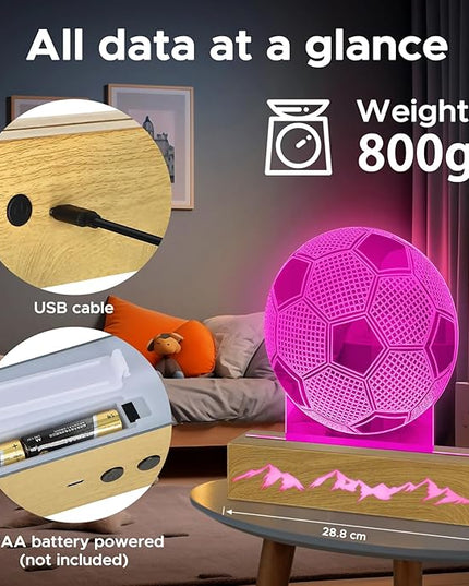 Ideas Soccer Gifts 3D Lamp - Unique Soccer Room Decor - Glow in The Dark Soccer Ball with Remote Contro, Soccer Birthday Gifts for Boys, Friend - LeafyLoom