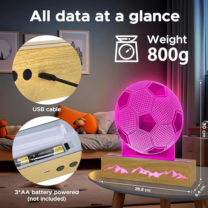 Ideas Soccer Gifts 3D Lamp - Unique Soccer Room Decor - Glow in The Dark Soccer Ball with Remote Contro, Soccer Birthday Gifts for Boys, Friend - LeafyLoom