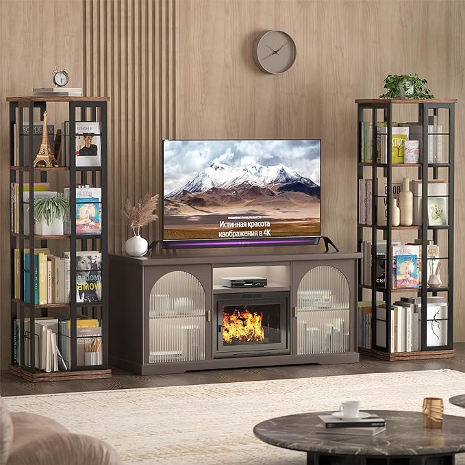 Aheaplus Rotating Bookshelf, Corner Bookshelf, 360 Display Wood Spinning Bookshelf, Floor Standing Bookcase Narrow Shelf Revolving Organizer Storage Rack for Small Space, Bedroom, Study Room - LeafyLoom
