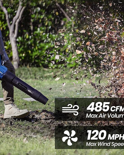 DongCheng Cordless Leaf Blower, 485 CFM Variable Speed & Turbo Mode, 3 Nozzles, Shoulder Strap, 4.0Ah Battery and Charger Included, Battery Powered Leaf Blower for Town Care, Patio and Blowing Leaves - LeafyLoom