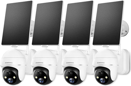 ZUMIMALL Solar Security Cameras Wireless Outdoor - 4 Packs, 360° View Outdoor Camera Wireless Solar Powered,2.4G WiFi Only, Spotlight/Siren//3MP Color Night Vision/AI Detection/IP66, Work with Alexa ZUMIMALL