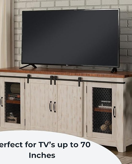 Martin Svensson Home Taos 70" TV Stand | Antique White & Aged Distressed Pine - LeafyLoom