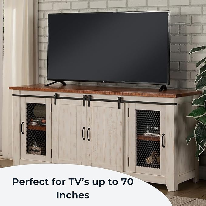 Martin Svensson Home Taos 70" TV Stand | Antique White & Aged Distressed Pine - LeafyLoom