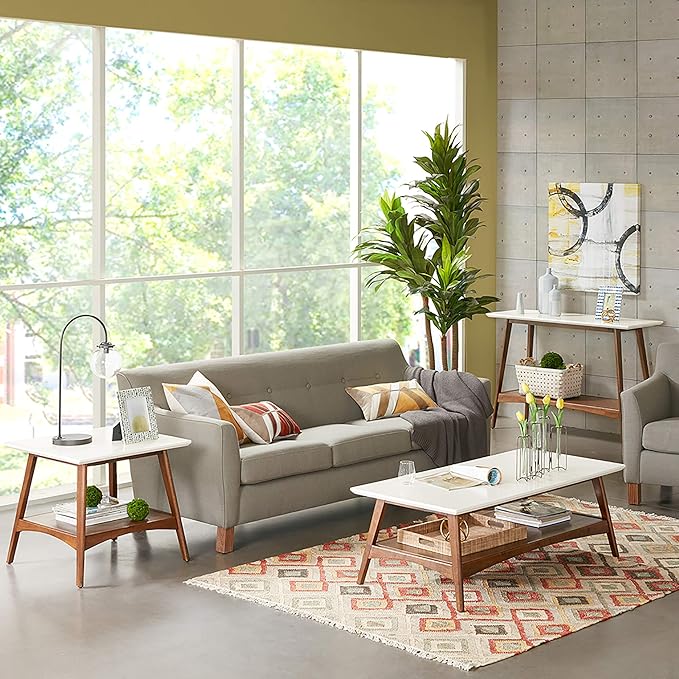 Madison Park Parker End Tables-Solid Wood, Two-Tone Finish with Lower Storage Shelf Modern Mid-Century Accent Living Room Furniture, Medium, Off-White/Pecan - LeafyLoom
