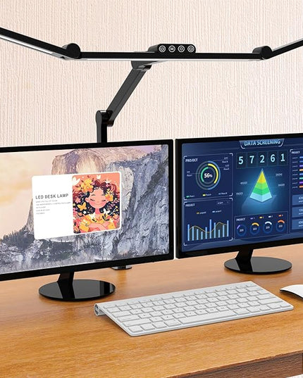Micomlan Led Desk Lamp with Clamp, Architect Desk Lamp for Home Office with Atmosphere Lighting, 24W Ultra Bright Auto Dimming Desk Light Stepless Dimming and Tempering LED Table Light - LeafyLoom