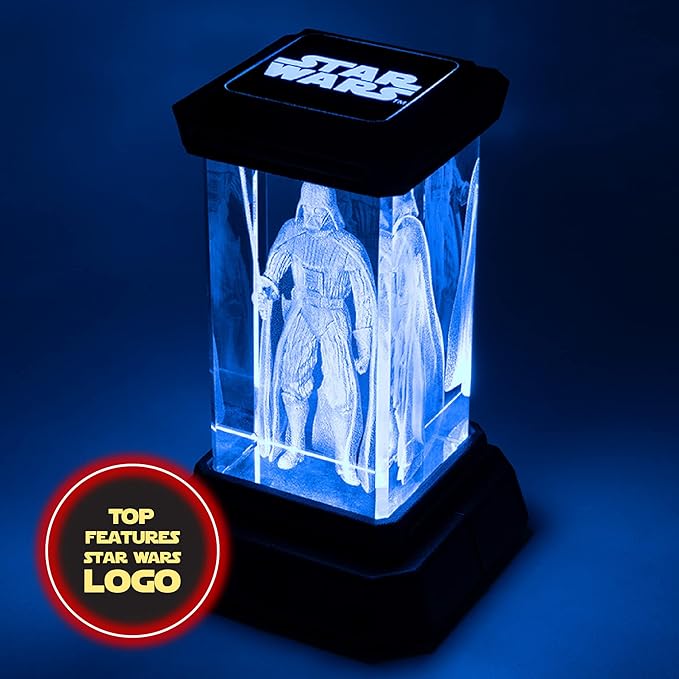 Paladone Darth Vader Figure Holographic Light, 3D Laser-Etched Crystal Model of Darth Vader, 12cm (4.7") Tall Star Wars Lighting & Replica Decor - LeafyLoom