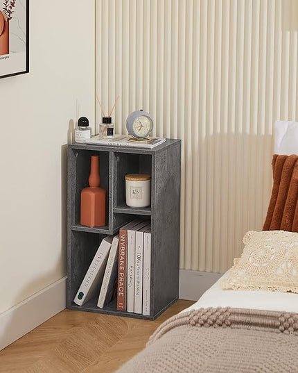 VECELO 3-Cube Open Bookcase, Small Bookshelf with Height Difference Shelves for Most Books, Horizontal Available, 2-Tier Storage Organizer for Home Office, Living Room, Grey - LeafyLoom