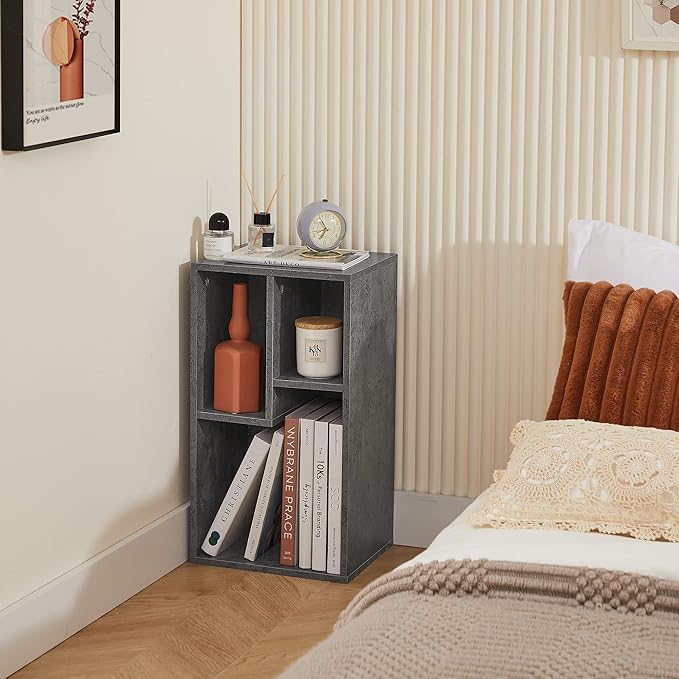 VECELO 3-Cube Open Bookcase, Small Bookshelf with Height Difference Shelves for Most Books, Horizontal Available, 2-Tier Storage Organizer for Home Office, Living Room, Grey - LeafyLoom