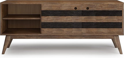 SIMPLIHOME Clarkson SOLID ACACIA WOOD 60 Inch Wide Mid Century Design TV Media Stand in Rustic Natural Aged Brown for TVs up to 65 Inches, For the Living Room and Entertainment Center - LeafyLoom