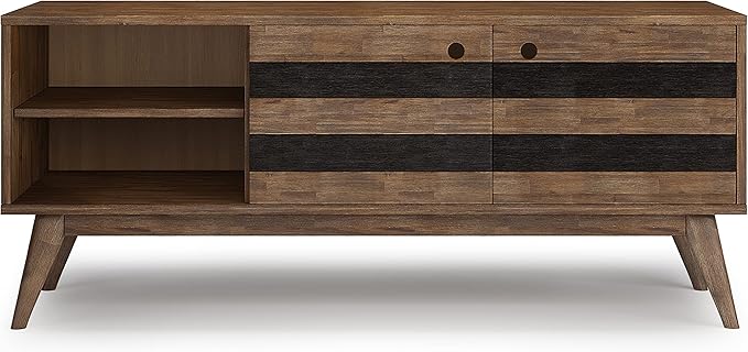 SIMPLIHOME Clarkson SOLID ACACIA WOOD 60 Inch Wide Mid Century Design TV Media Stand in Rustic Natural Aged Brown for TVs up to 65 Inches, For the Living Room and Entertainment Center - LeafyLoom