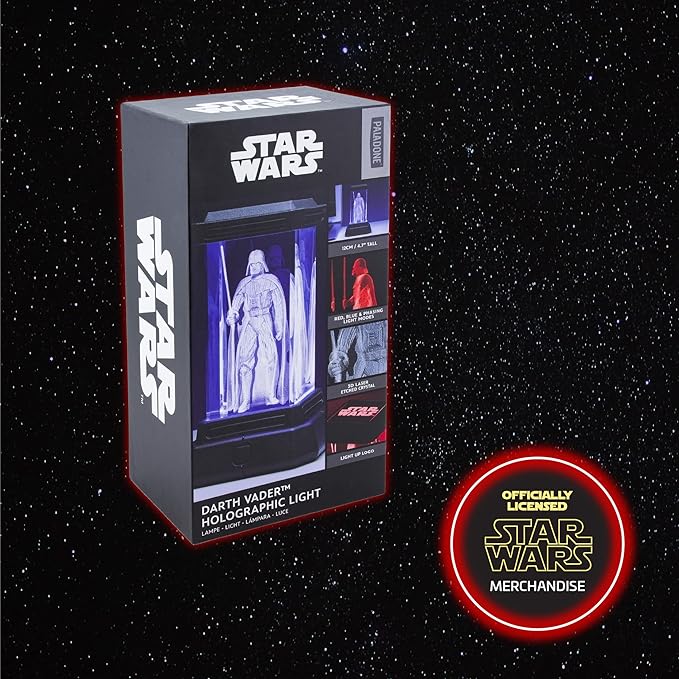 Paladone Darth Vader Figure Holographic Light, 3D Laser-Etched Crystal Model of Darth Vader, 12cm (4.7") Tall Star Wars Lighting & Replica Decor - LeafyLoom