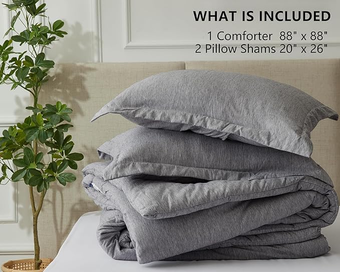 CozyLux Queen Comforter Set - 3 Pieces Grey Soft Luxury Cationic Dyeing Queen Comforter for All Season, Gray Breathable Lightweight Fluffy Bedding Sets with 1 Comforter and 2 Pillow Shams - LeafyLoom