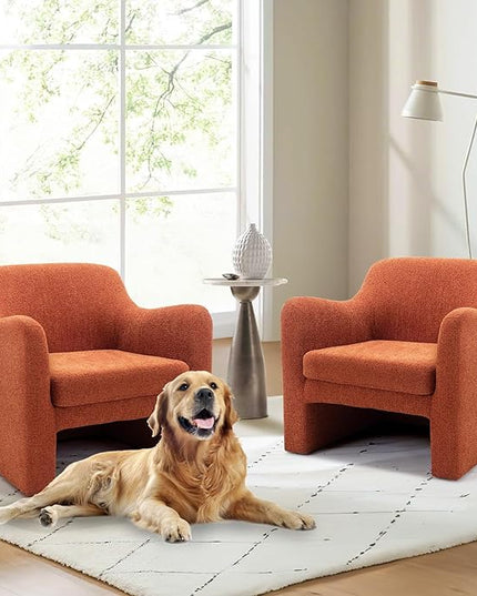 COLAMY Modern Accent Chair Set of 2, Living Room Chair, Soft Padded Armchair with Back, Comfy Fabric Accent Chair for Living Room Bedroom, Red - LeafyLoom