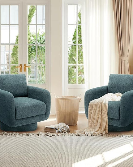 COLAMY Swivel Accent Chairs for Living Room, 32Inches Wide Upholstered Armchair with Plush Back Pillow, Modern Sofa Corner Barrel Chair for Nursery/Living Room/Bedroom-Teal - LeafyLoom