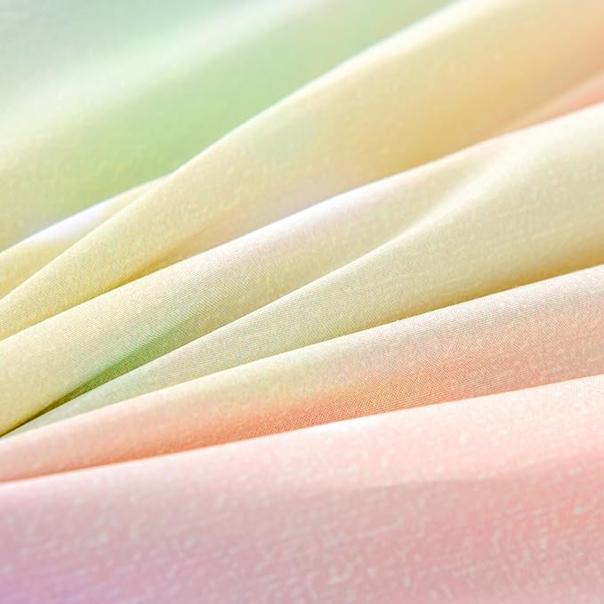 Btargot 3 Piece Butterfly Pattern Girls Comforter Set with 2 Pillow Covers, Gradient Line Rainbow Printed Bedding Set for Women, Queen Multi Color - LeafyLoom