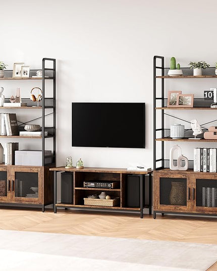GAOMON Industrial Bookshelf with Doors 70.87" Tall Bookcase with 4 Tiers Open Storage Shelf Rustic Bookshelves Display Rack Cabinet Farmhouse Bookshelf for Bedroom, Living Room, Home Office, Brown - LeafyLoom