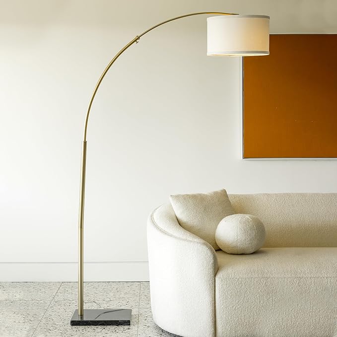 Brightech Logan Arc Floor Lamp, Bright Standing Lamp for Living Rooms, Offices & Bedrooms, Modern Living Room Décor, Tall Hanging Floor Lamp for Reading and More – Gold/Brass - LeafyLoom