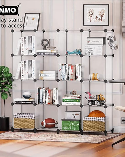 16 Cubes Storage Organizer, Bookcase, Display Shelf with Wooden Mallet, Cabinet Storage for Kids, Adult, Office, Bedroom, Bathroom, White - LeafyLoom