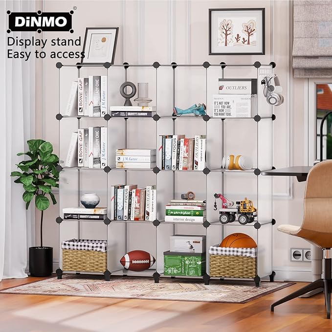 16 Cubes Storage Organizer, Bookcase, Display Shelf with Wooden Mallet, Cabinet Storage for Kids, Adult, Office, Bedroom, Bathroom, White - LeafyLoom