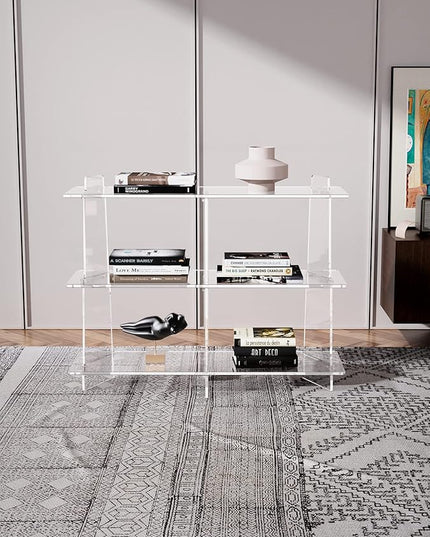 Acrylic Bookshelf, Small 3 tier Bookcase for Small Spaces,Acrylic Console Table, Hallway Entry Table for Living Room (Clear, 39.4'' x 11.8'' x 31.5'') - LeafyLoom