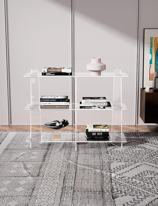 Acrylic Bookshelf, Small 3 tier Bookcase for Small Spaces,Acrylic Console Table, Hallway Entry Table for Living Room (Clear, 39.4'' x 11.8'' x 31.5'') - LeafyLoom